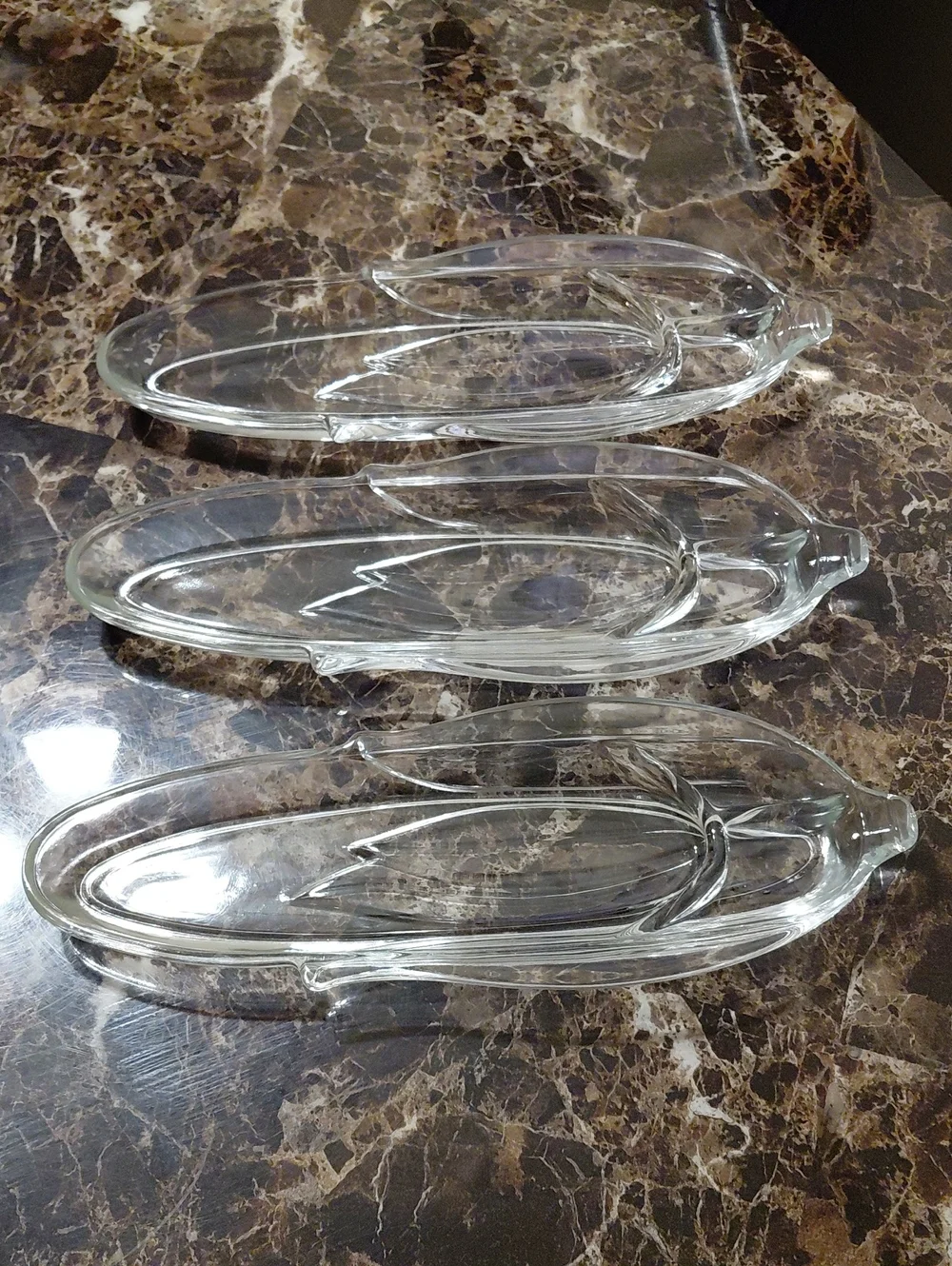 Lot of 3 Vintage Anchor Hocking Heavy Glass Corn-on-the-cob Serving Dishes